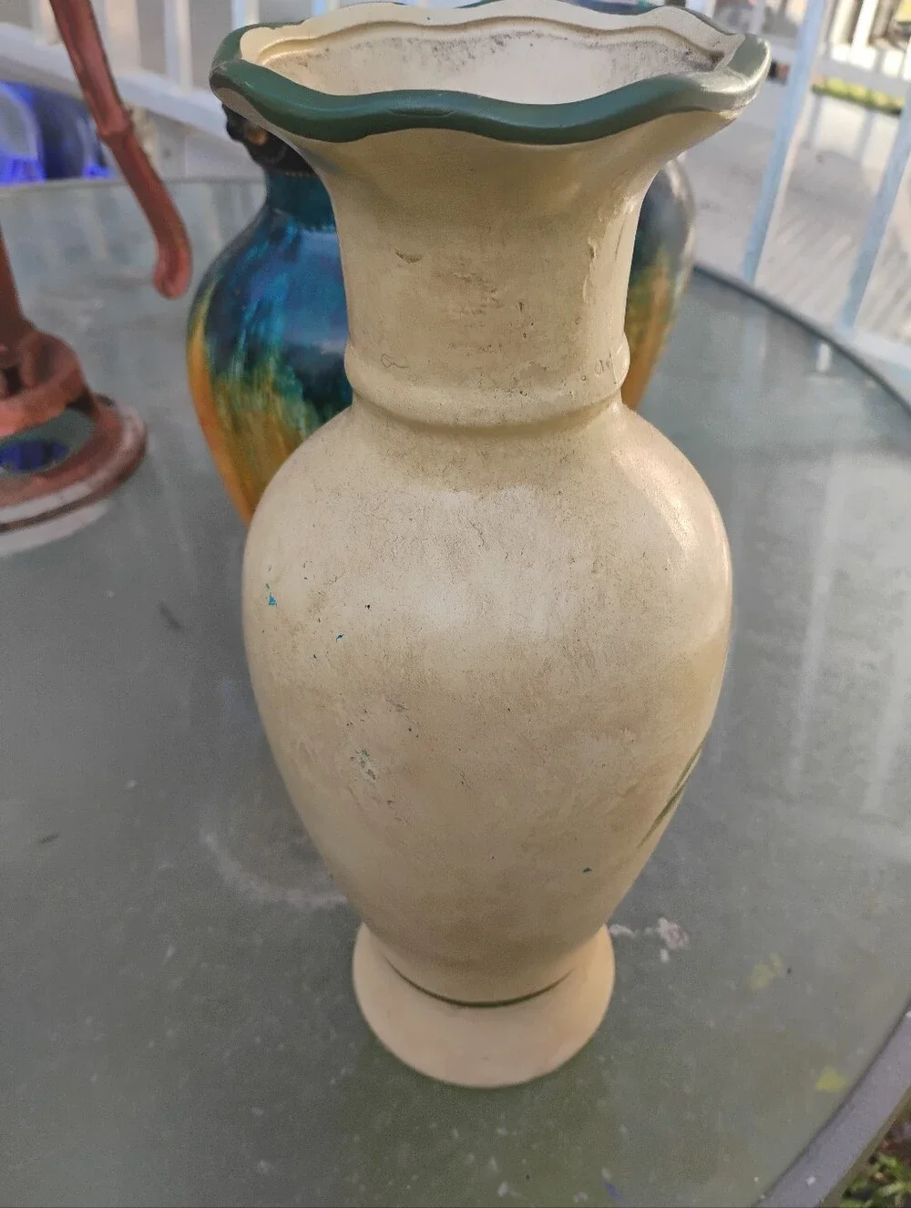 Vintage Faux-Bois Ceramic Vase with Palm Tree Motif